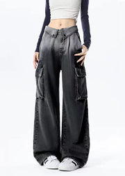 Flanging Gradient Color High Waist American Style Straight Pants Spring