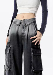 Flanging Gradient Color High Waist American Style Straight Pants Spring