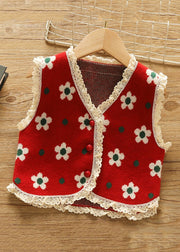 Floral Red Button Lace Patchwork Knit Baby Waistcoat Sleeveless