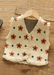 Floral Red Button Lace Patchwork Knit Baby Waistcoat Sleeveless