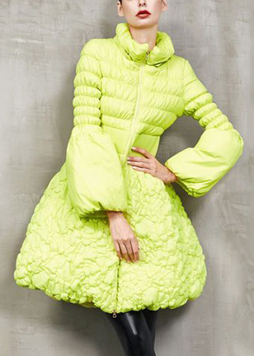 Fluorescent Green Pockets Duck Down Coat Stand Collar Winter