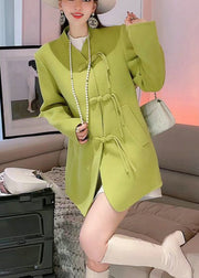 Fluorescent Green Woolen Coats Oversized Chinese Button Fall