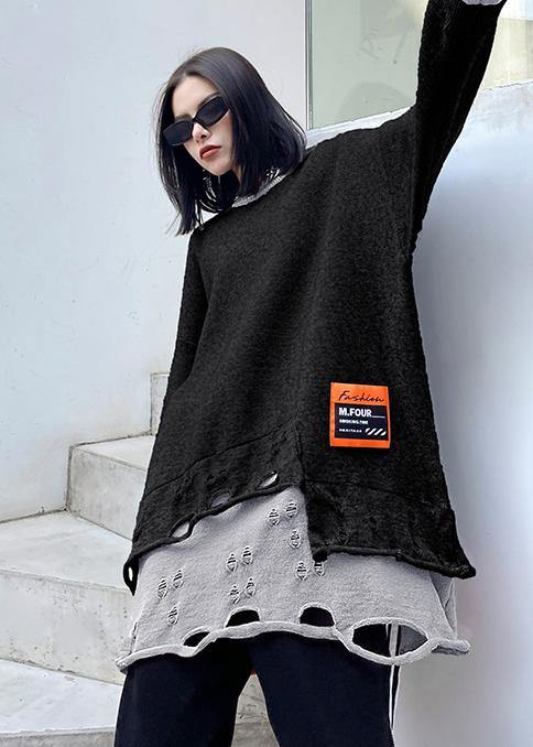 For Spring Gray Sweater Tops O Neck Hole Fashion Knitted Blouse - SooLinen