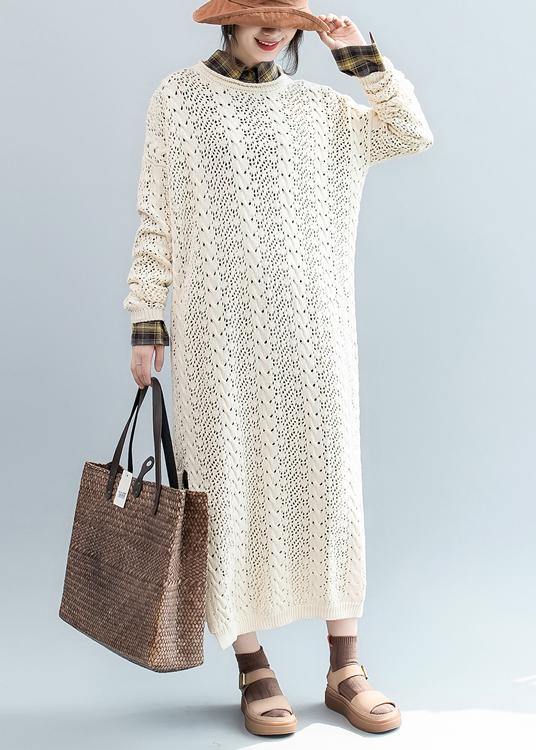 For Spring beige Sweater weather Street Style o neck hollow out Mujer knit dresses - SooLinen