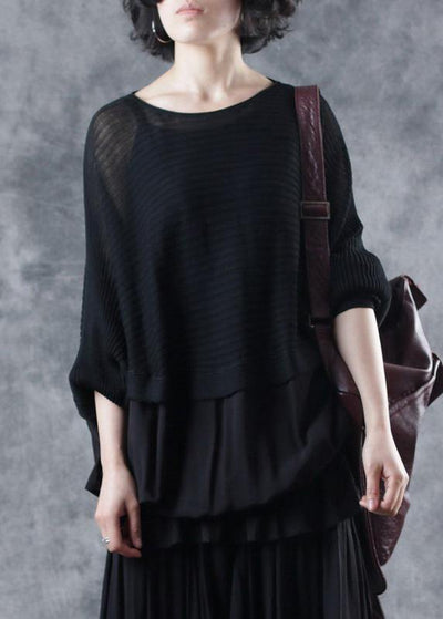 For Spring black knitted clothes casual o neck knitted blouse Batwing Sleeve - SooLinen