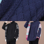 For Spring black plaid khitted clothes high neck plus size knit tops - SooLinen