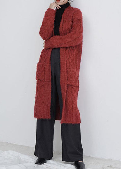 For Spring burgundy oversize fall pockets knit sweat tops - SooLinen