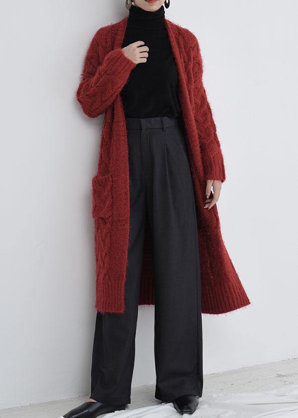 For Spring burgundy oversize fall pockets knit sweat tops - SooLinen