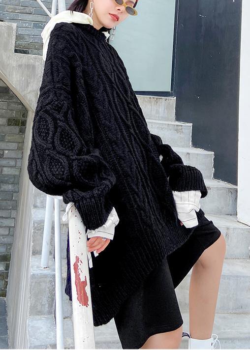 For Spring fall black knit tops plus size hooded clothes For Women - SooLinen