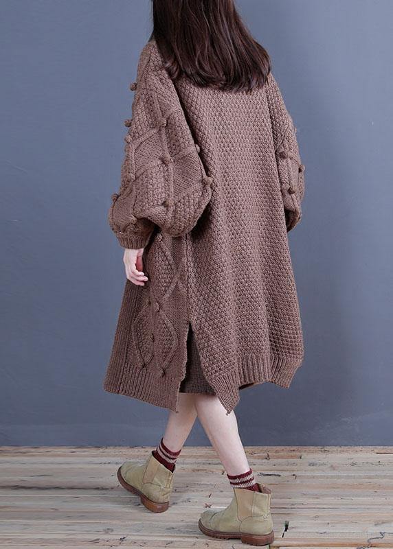 For Spring fall knitwear oversized khaki side open - SooLinen