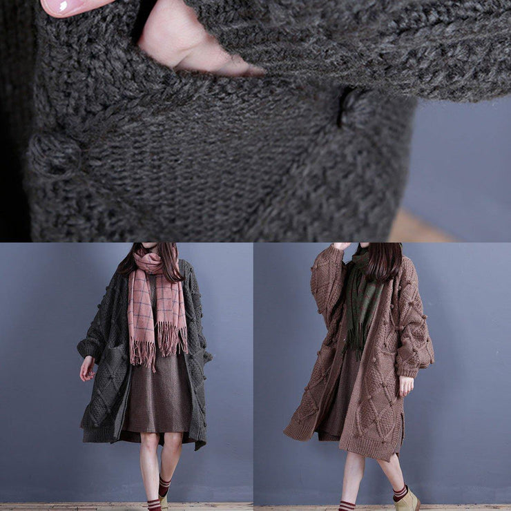 For Spring fall knitwear oversized khaki side open - SooLinen