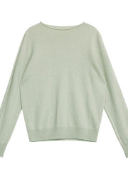For Spring light green top o neck long sleeve knitted blouse - SooLinen