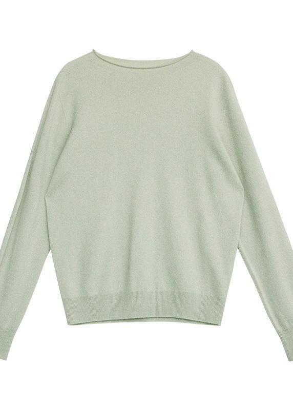 For Spring light green top o neck long sleeve knitted blouse - SooLinen