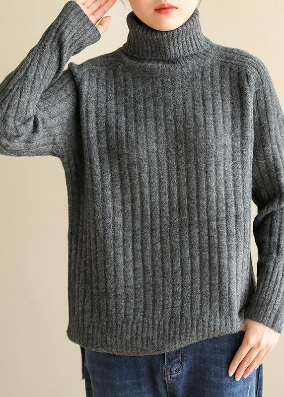 For Spring wild gray knitwear oversize high neck knit blouse - SooLinen