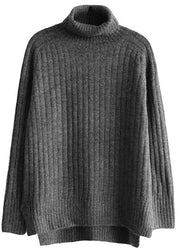 For Spring wild gray knitwear oversize high neck knit blouse - SooLinen