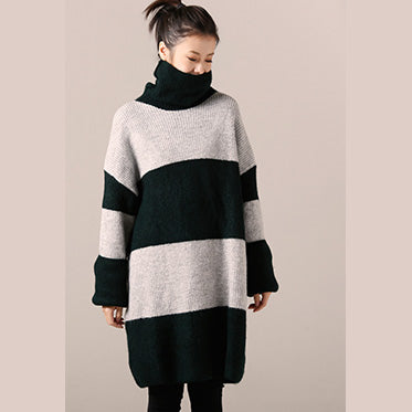 For Work Sweater dress outfit Women long sleeve green striped tunic knit dress fall high neck