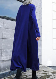 For Work blue Sweater dress Design high neck large hem Art fall knit dress - SooLinen