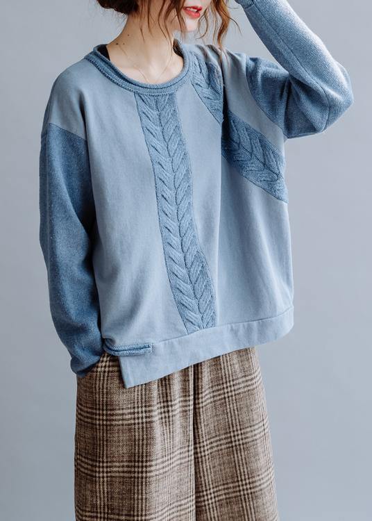 For Work blue crane tops o neck casual knitted blouse - SooLinen