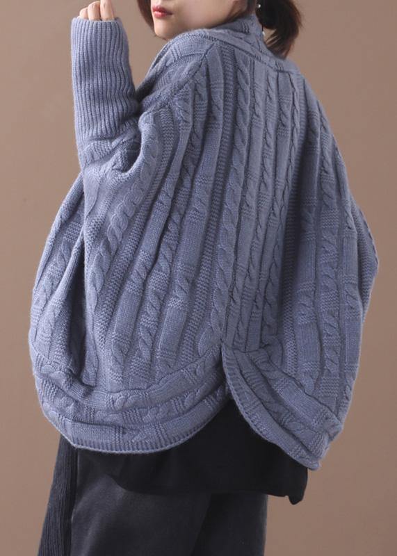 For Work blue knit cardigans fall fashion winter asymmetric knitwear - SooLinen