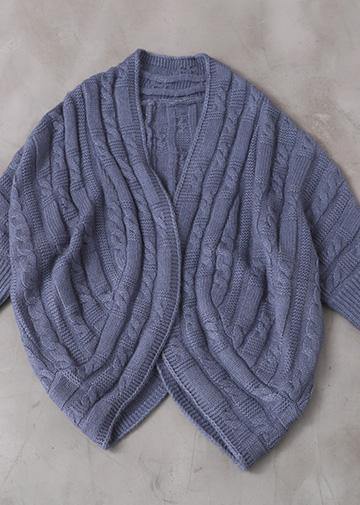 For Work blue knit cardigans fall fashion winter asymmetric knitwear - SooLinen