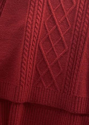 For Work burgundy Sweater Blouse low high design oversize high neck knitwear - SooLinen