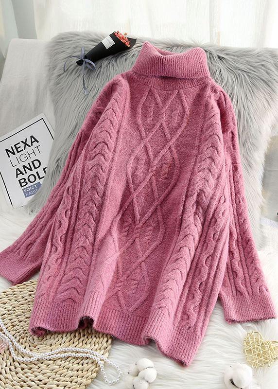 For Work high neck beige knitwear plus size spring knitted pullover - SooLinen