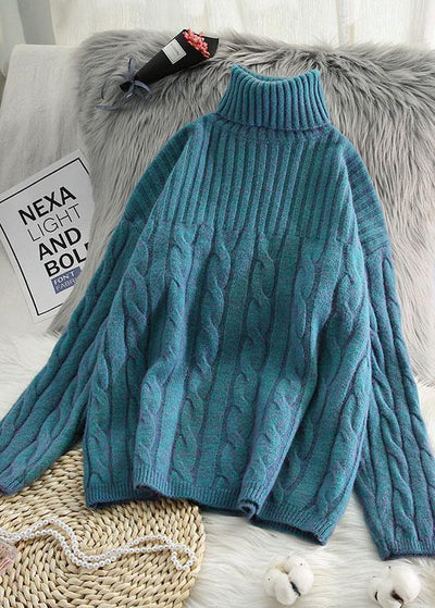 For Work high neck green knitwear plus size wild Blouse - SooLinen