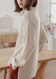For Work high neck white sweaters plus size winter knitted top - SooLinen