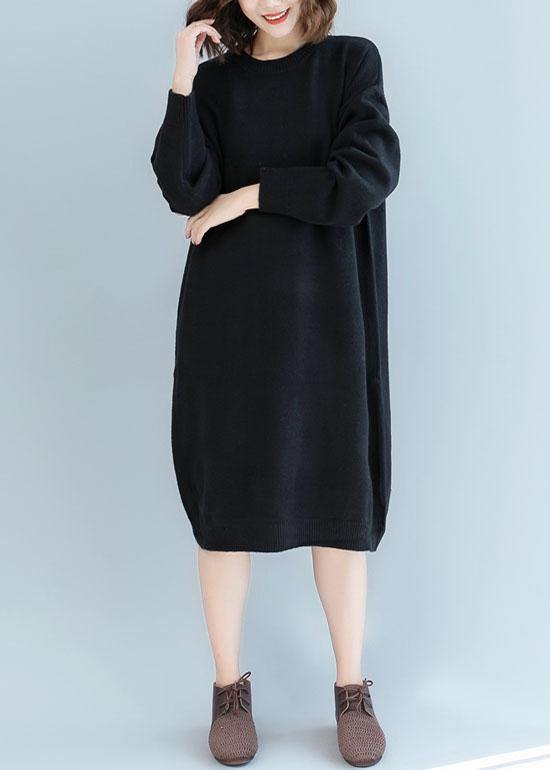 For Work o neck Sweater weather Beautiful black Hipster knit dress fall - SooLinen