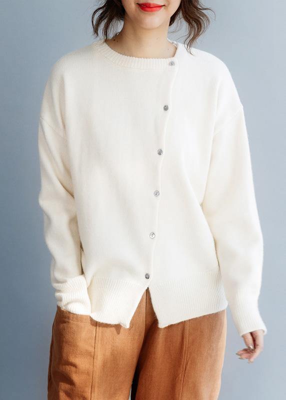 For Work o neck beige knitwear casual long sleeve knit blouse - SooLinen