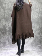 2021 Fall Tassel Sweater weather Vintage chocolate Fuzzy sweater dress - SooLinen