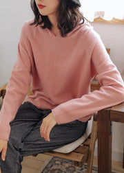 For Work pink knitted top hooded baggy trendy plus size knitwear - SooLinen