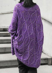 For Work purple clothes For Women high neck low high design oversize knitwear - SooLinen