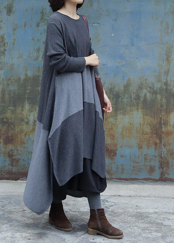 For Work side open Sweater patchwork dress outfit Quotes gray Ugly knit dress - SooLinen