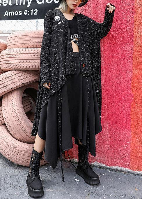 For fall blended outwear trendy plus size black asymmetric cardigan - SooLinen