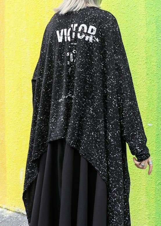 For fall blended outwear trendy plus size black asymmetric cardigan - SooLinen