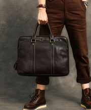 Formal Chocolate Solid Color Calf Leather Computer Package Tote Handbag
