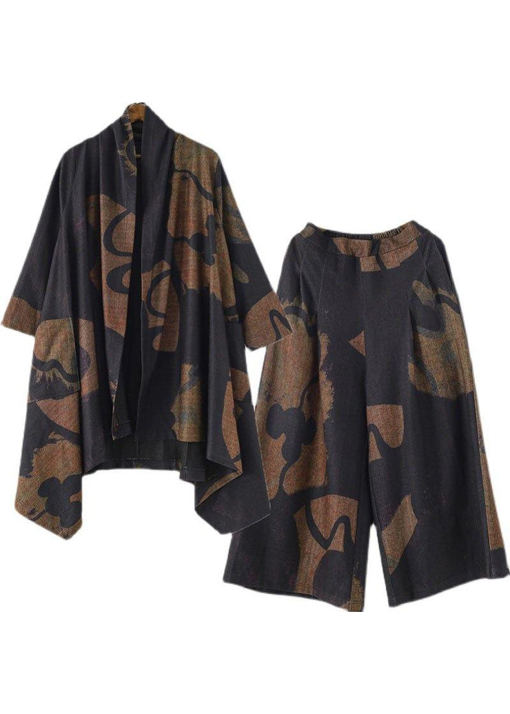 French Apricot Black Pockets Asymmetrical Design Fall Two Pieces Set Long sleeve - SooLinen