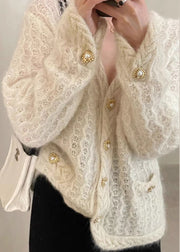 French Apricot Button Hollow Out  Cotton Knit Coats Fall