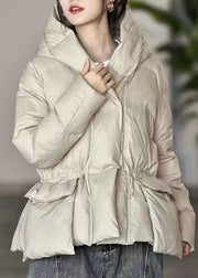 French Apricot Hooded Drawstring Duck Down Puffer Jacket Winter
