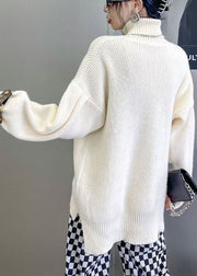 French Apricot Turtleneck low high design Loose Fall Knitted sweaters