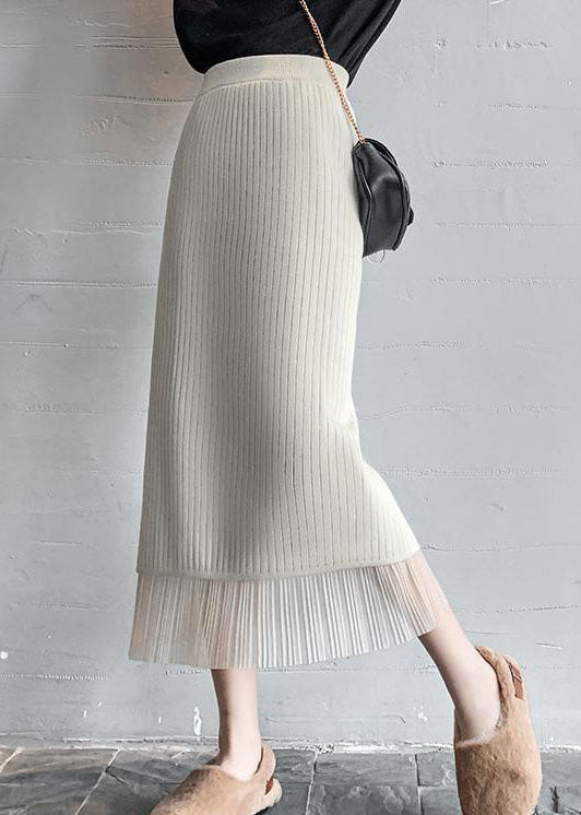 French Apricot tulle Knit pleated skirt Spring