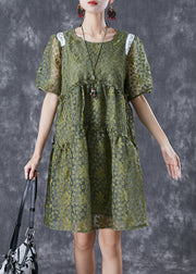 French Army Green Embroidered Ruffled Tulle Vacation Dresses Summer