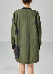 French Army Green Oversized Patchwork Drawstring Silk Coats Spring