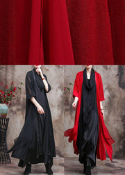 French Asymmetric Flowy Black Chiffon Cardigan Oversized Coats - SooLinen