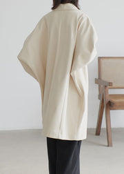 French Beige Button Pockets Patchwork Woolen Coats Long Sleeve