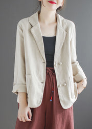 French Beige Peter Pan Collar Pockets Slim Fit Linen Coats Spring