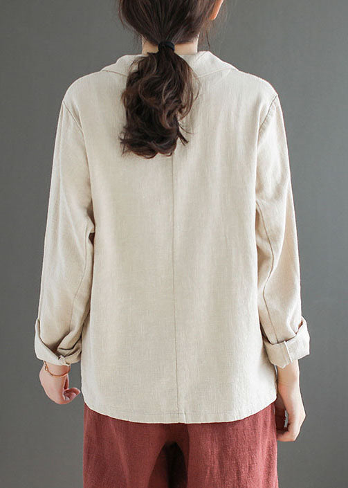 French Beige Peter Pan Collar Pockets Slim Fit Linen Coats Spring