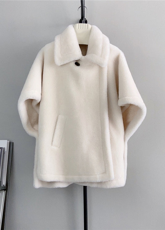 French Beige Square Collar Pockets Wool Cape Coats Winter