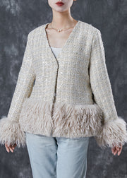 French Beige V Neck Patchwork Cotton Coat Spring